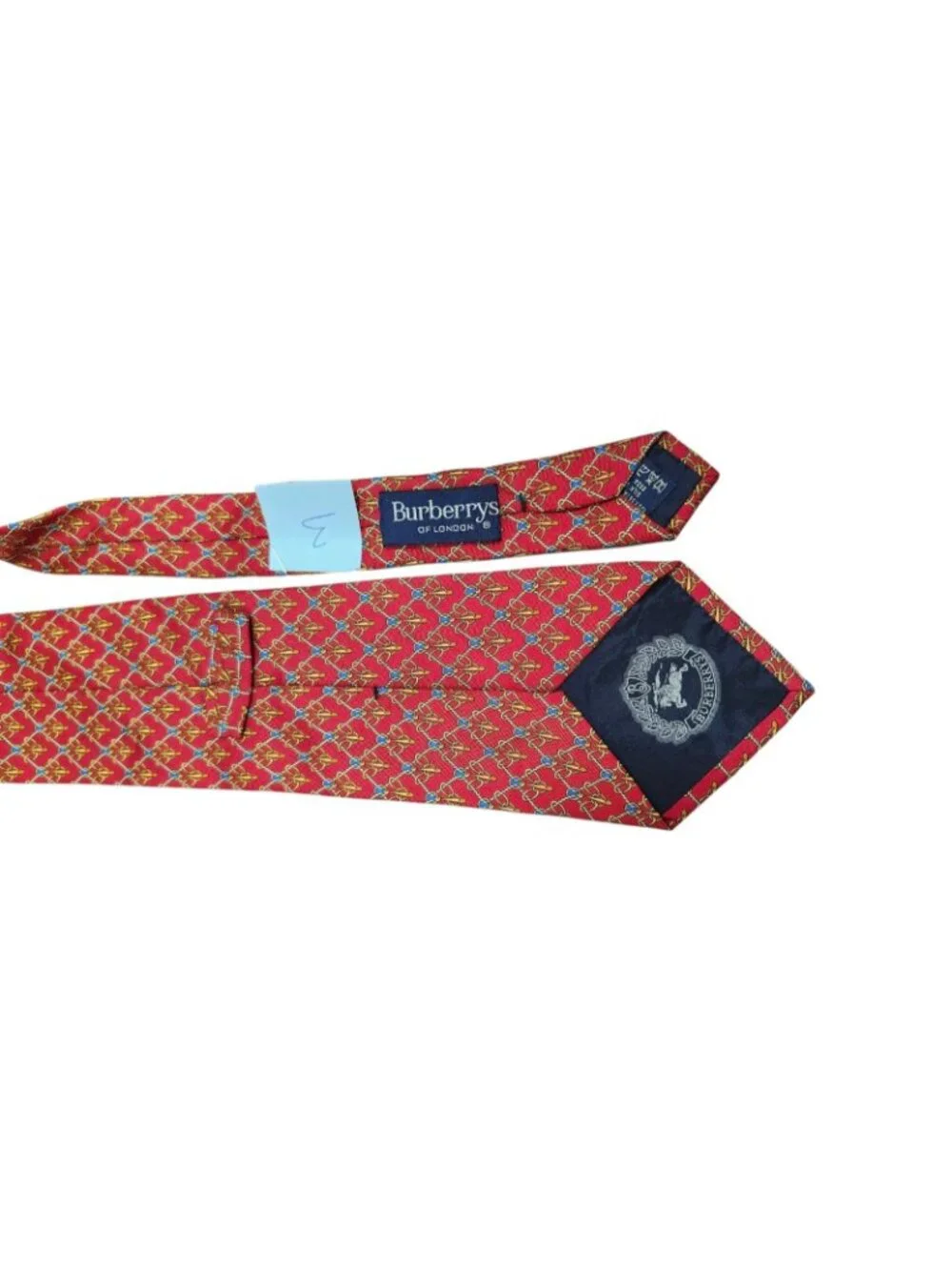 Vintage Burberrys of London 100% Silk Red Equestrian Rope Chain Print Tie